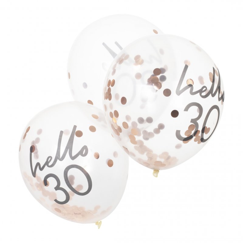 5 Balões 12'' Hello 30 Confettis Rose Gold