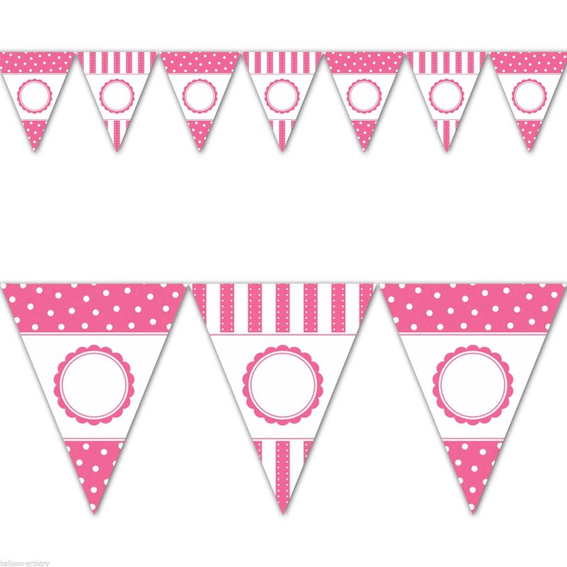 Bandeira Triangular Personalizável Riscas & Bolas Rosa Claro
