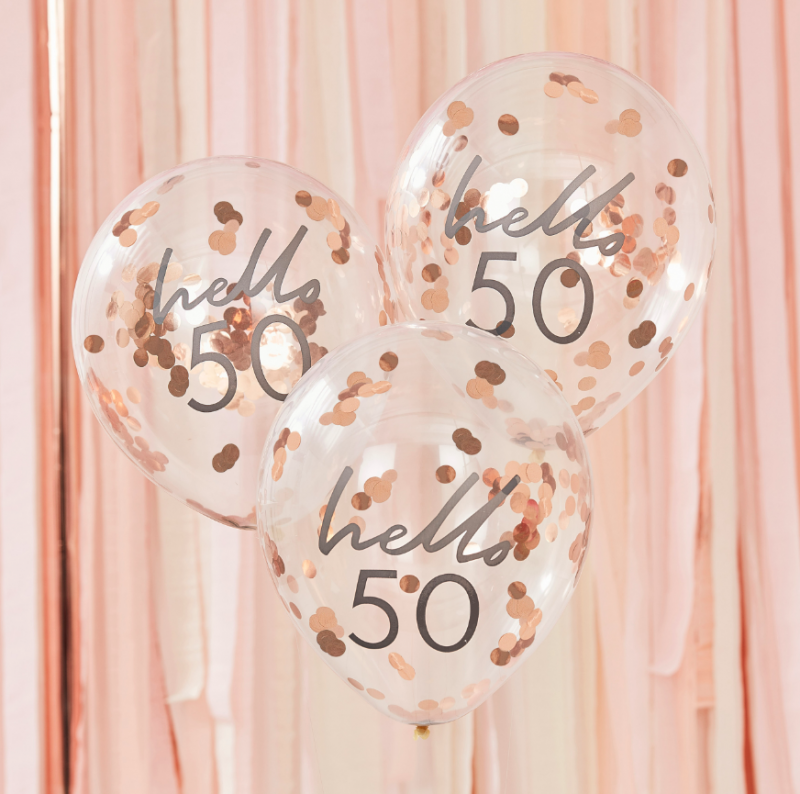 5 Balões 12'' Hello 50 Confettis Rose Gold