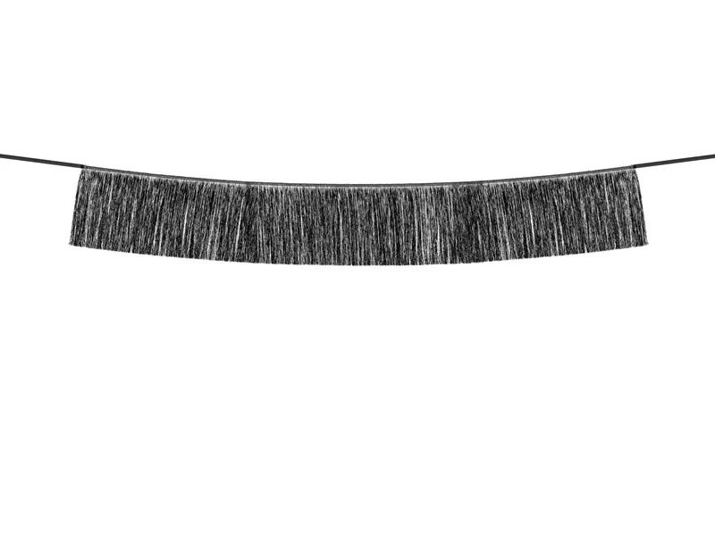 Grinalda com Franjas de Tecido Preto 20x135cm