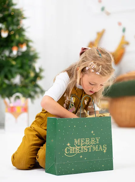 Saco para Presente Verde 32.5x26.5x11.5cm Merry Christmas - Natal