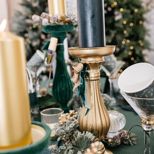 Castiçal Barroco Dourado fosco 10,5x28,5cm