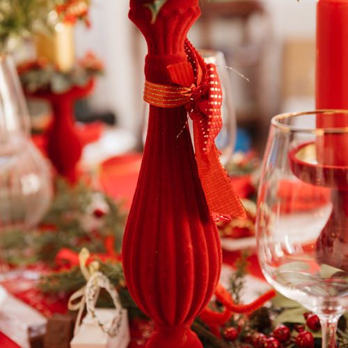 Castiçal Barroco Vermelho veludo 11x34cm