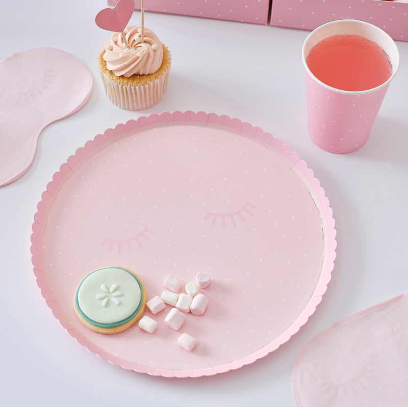 8 Pratos 25cm Pink Polka Dot Pamper Party