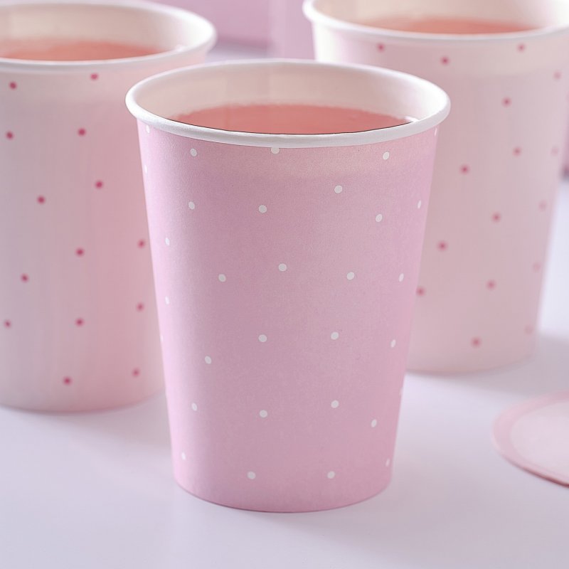 8 Copos Pink Polka Dot Pamper Party