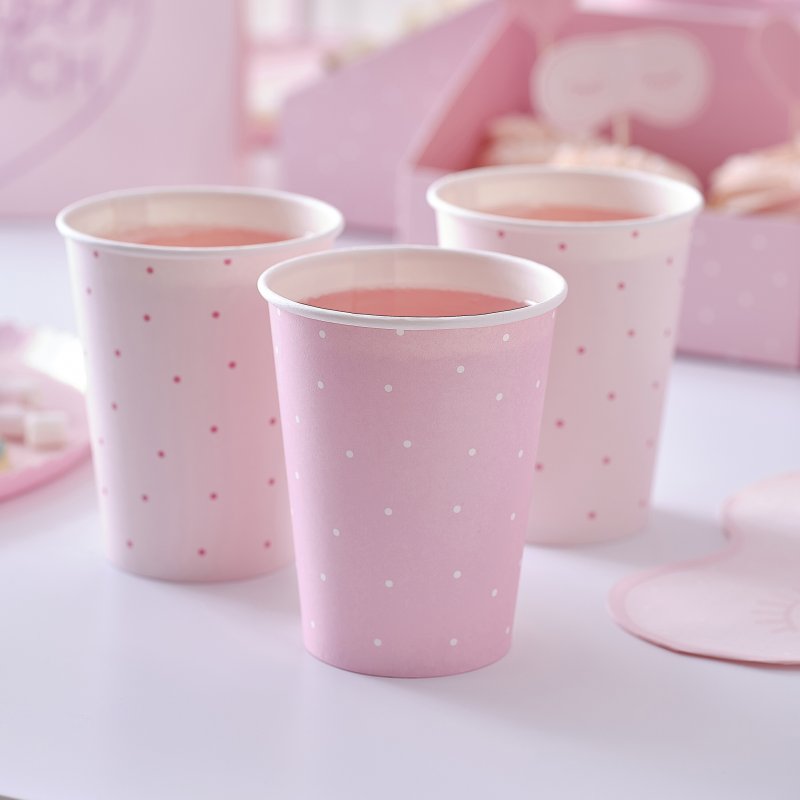 8 Copos Pink Polka Dot Pamper Party