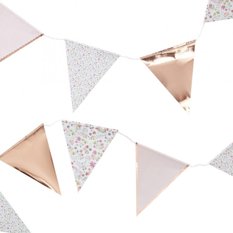 Bandeirola Rose Gold Floral Party