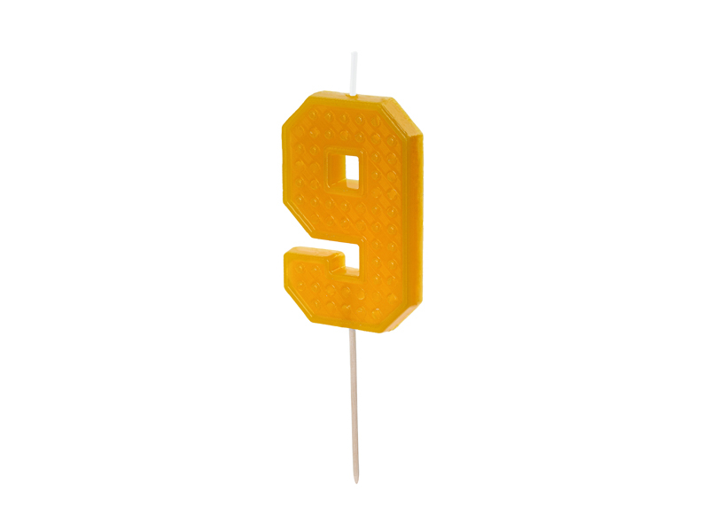 Vela de Aniversário 6cm Building Blocks nº9 Amarelo