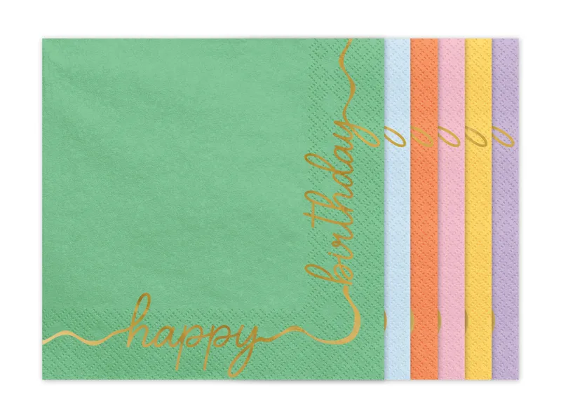 12 Guardanapos 33cm Happy Birthday Pastel Mix