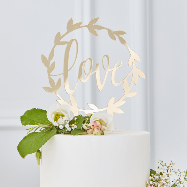 Topo de Bolo 'Love' Acrílico Dourado