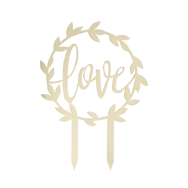 Topo de Bolo 'Love' Acrílico Dourado