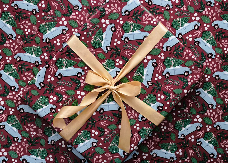 Papel de embrulho 70x200cm Carro Natal