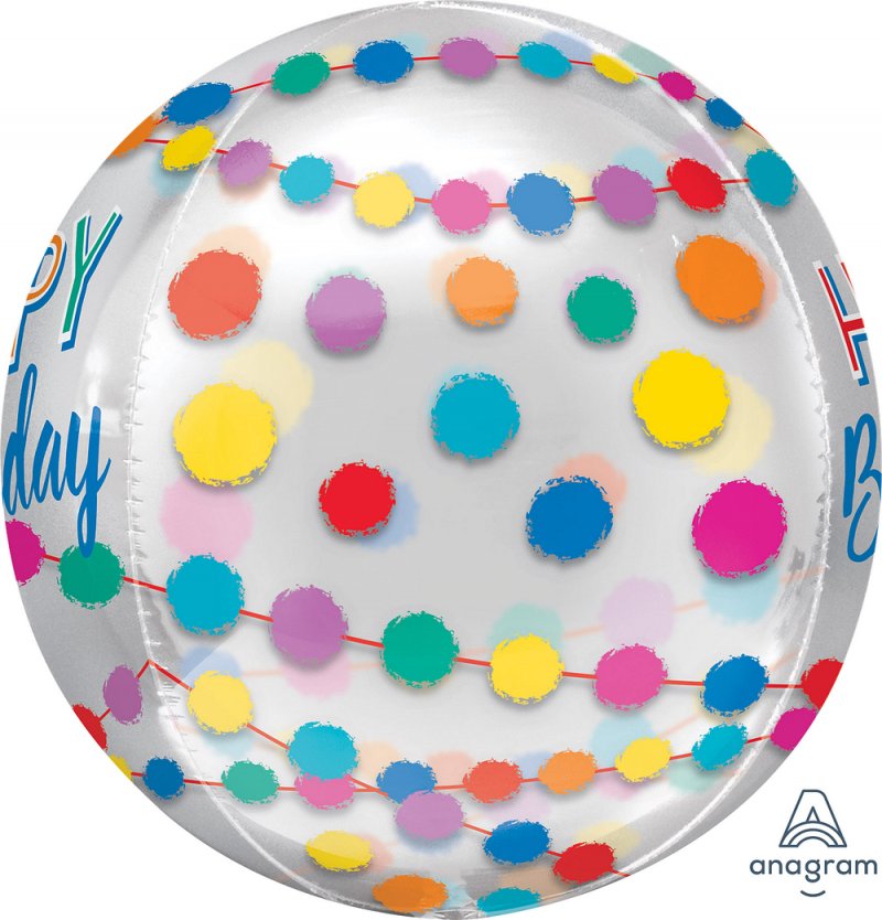 Balão Foil Orbz 38x40cm Clear Happy Birthday Rainbow Puffs