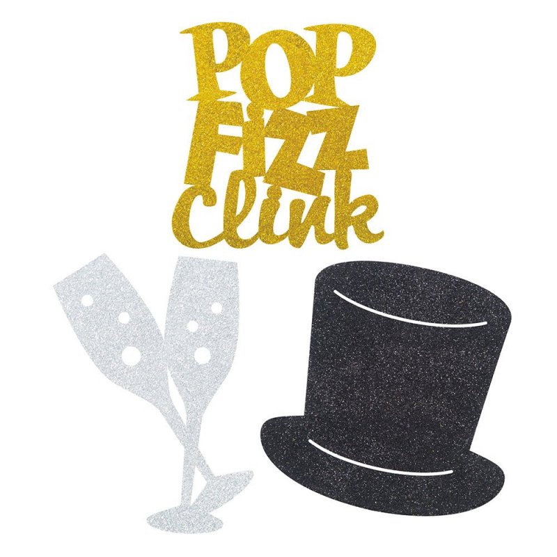 Decoração recortada 'Pop Fizz Clink' Glitter
