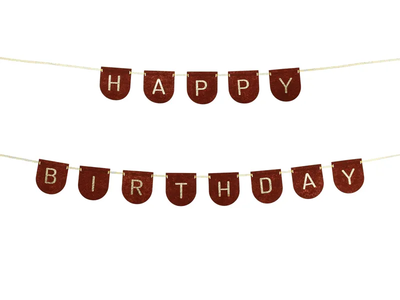 Grinalda Happy Birthday Feltro Castanha & Dourado Glitter 3m