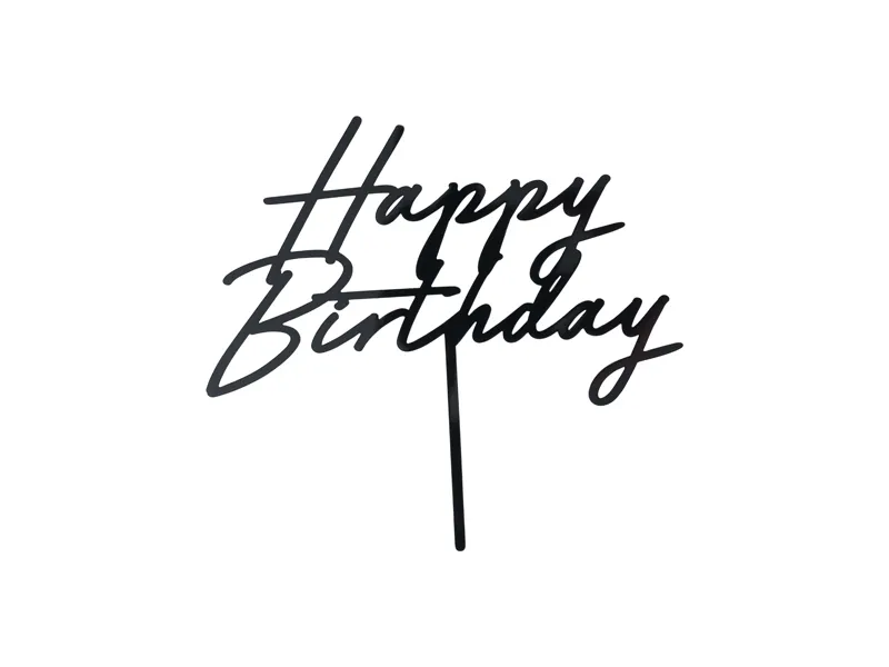Topo de bolo Acrílico 16,5cm ''Happy Birthday'' Preto
