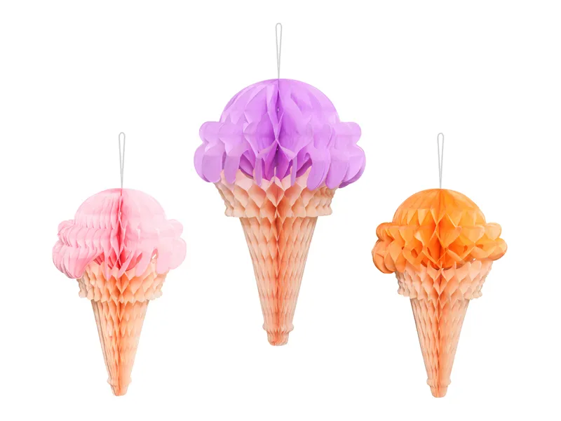 3 Decorações Pendentes Tissue 20-30cm Gelados
