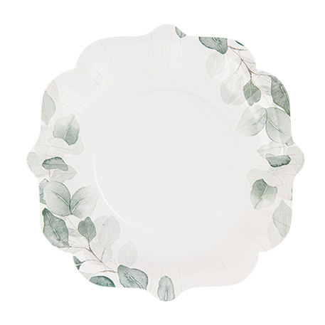 8 Pratos 23cm Jardim Botânico Folhas Verde Sálvia 