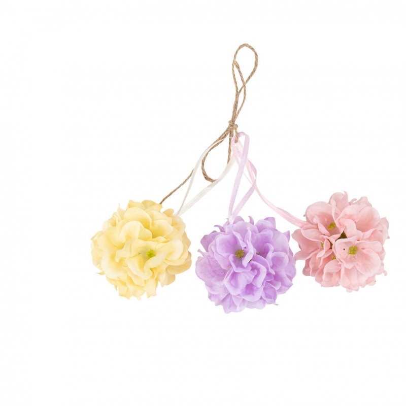 3 Hortênsias 6,5cm Amarela, Lilás e Rosa