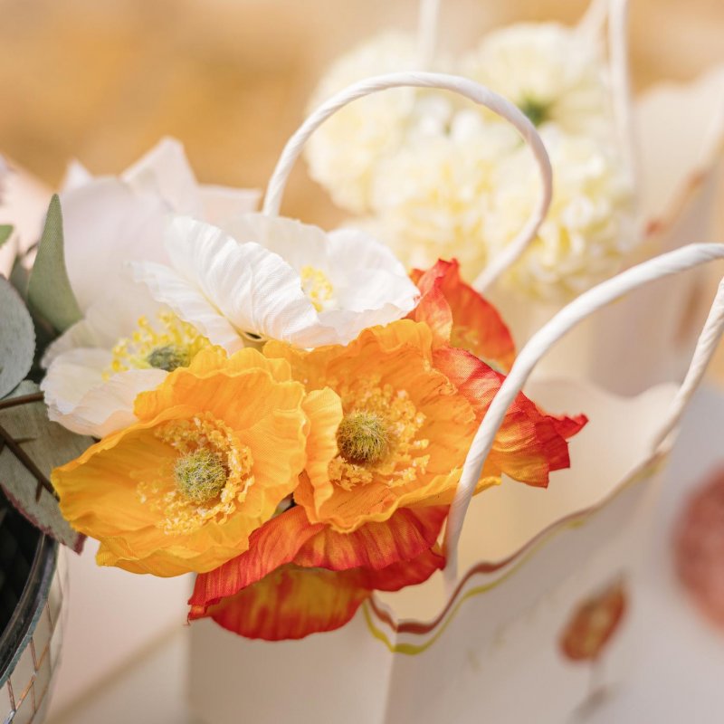 Bouquet 6 Papoilas 5x23cm Laranja, Amarelas e Brancas