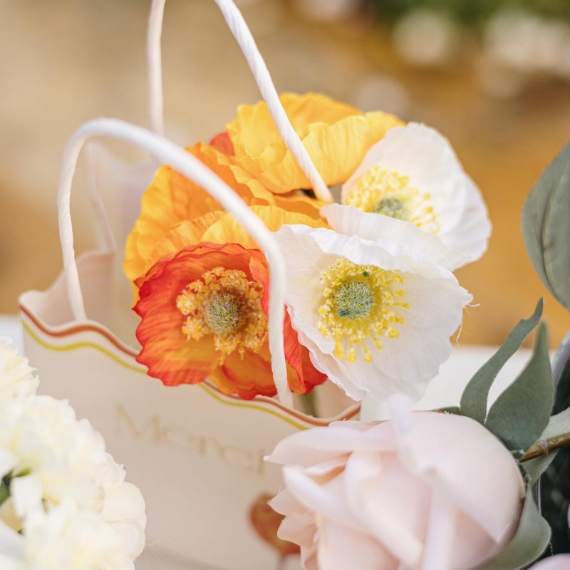 Bouquet 6 Papoilas 5x23cm Laranja, Amarelas e Brancas