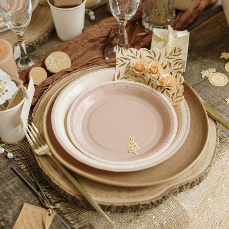 6 Pratos 18cm Creme e Camel