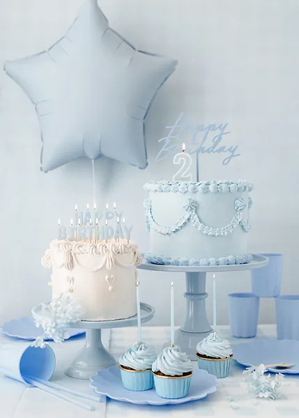 Topo de Bolo Happy Birthday Acrilico 16,5cm Azul Claro