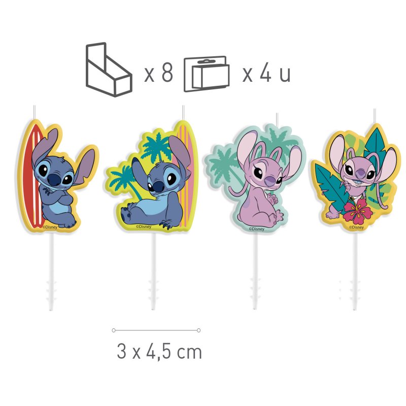 4 Velas de Aniversário 3x4,5cm Stitch & Angel