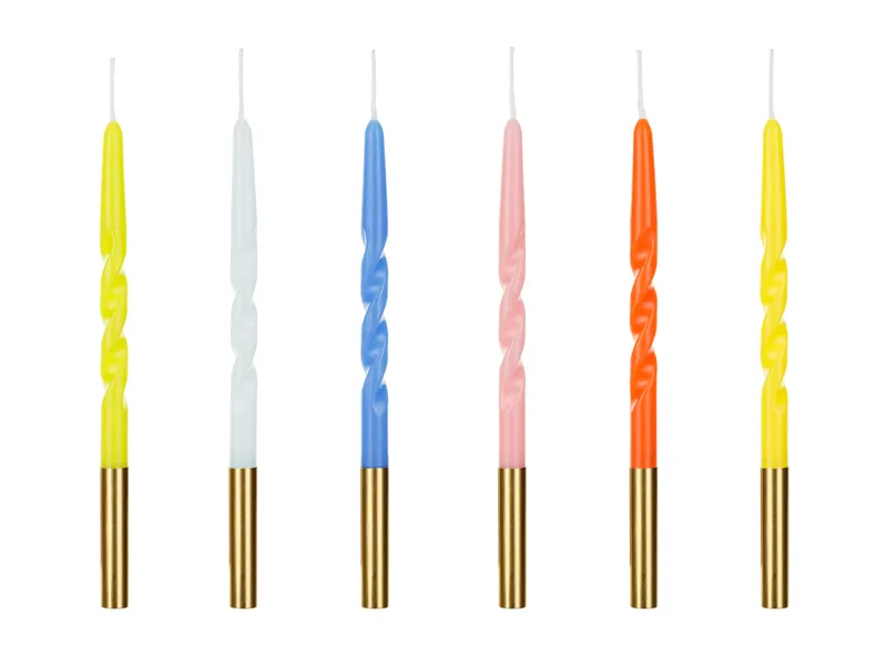 6 Velas de Aniversário 14cm Torcidas Coliridas 