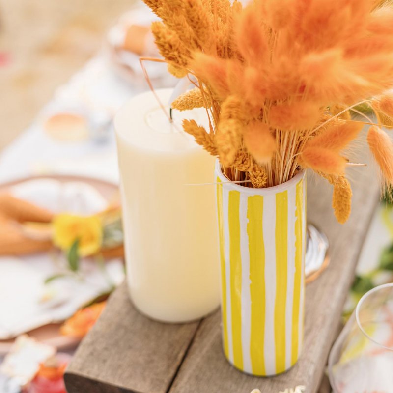 Vaso de Cerâmica Riscas Amarelo