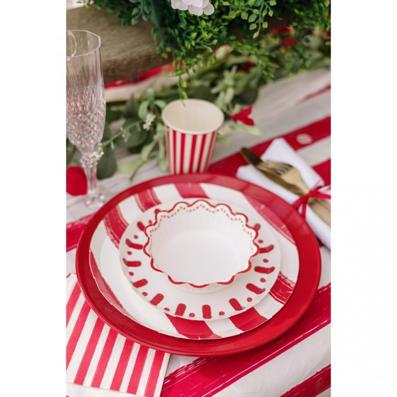 6 Pratos 23cm Mix&Match - Riscas Vermelhas