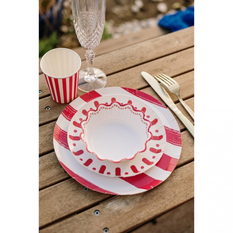 6 Pratos 23cm Mix&Match - Riscas Vermelhas