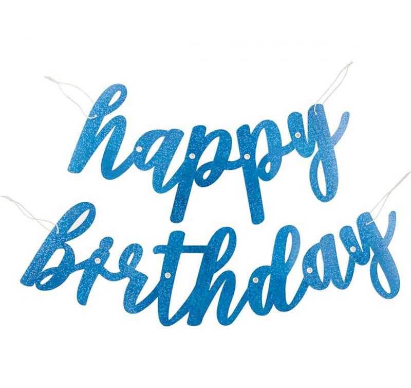 2 Grinaldas Papel 'Happy Birthday' Glitz Blue Glitter