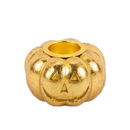 Castiçal Abóbora Resina Dourada 3,7x6cm