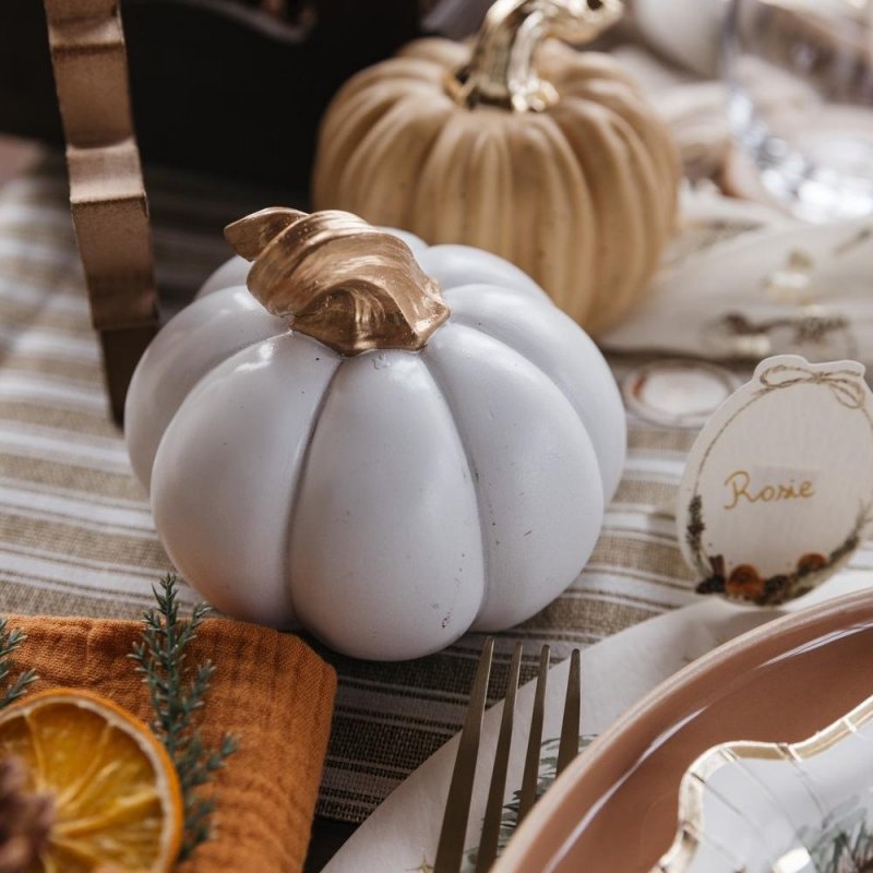 Abóbora Resina Branca e Dourada Ø10,3x9cm