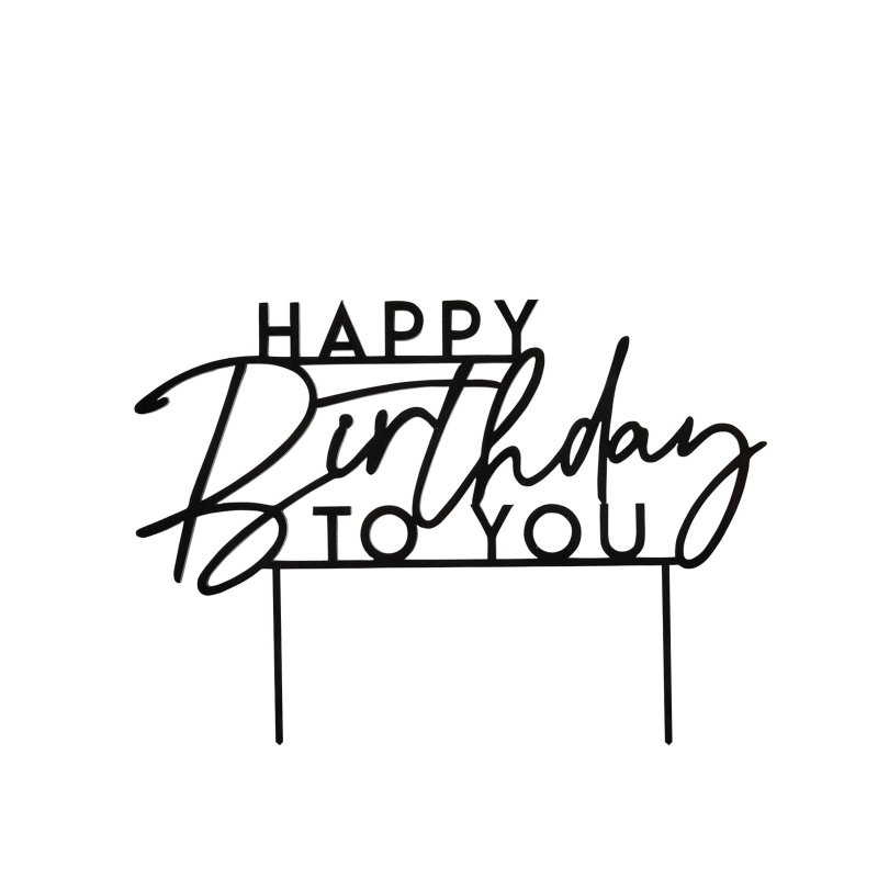 Topo de Bolo Acrílico Happy Birthday Preto