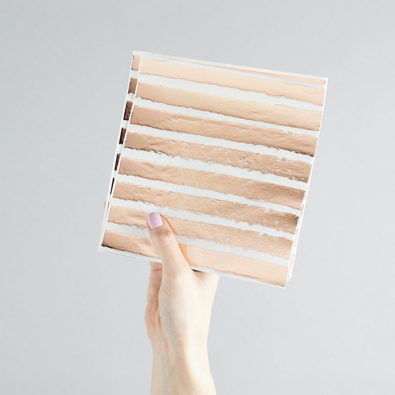 16 Guardanapos 16,5cm Riscas Rose Gold Foil