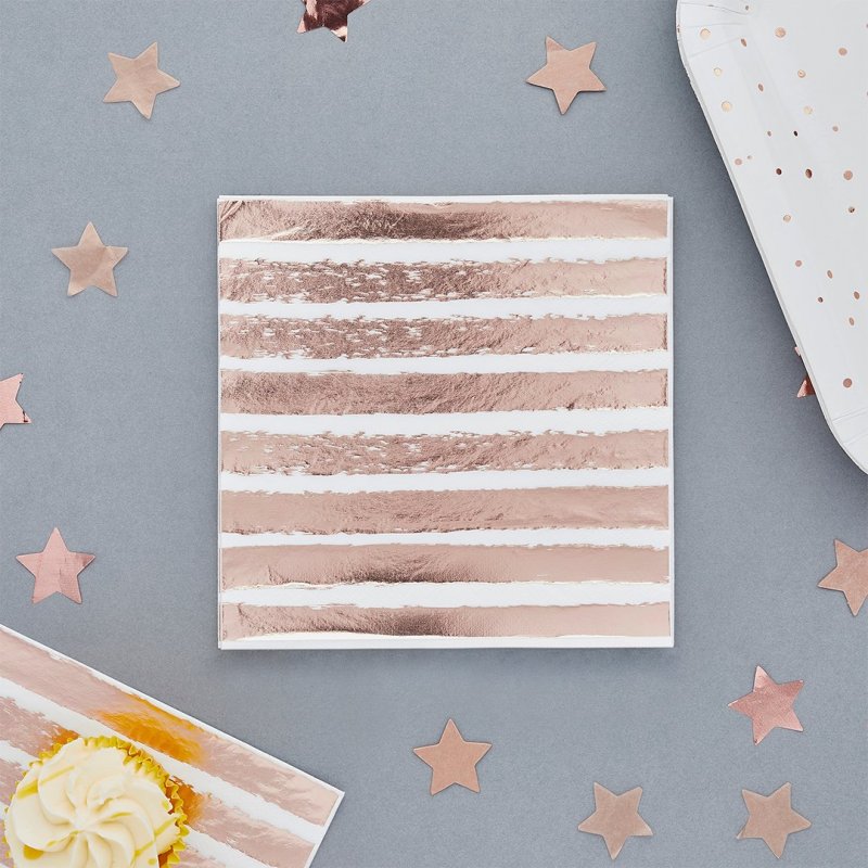 16 Guardanapos 16,5cm Riscas Rose Gold Foil