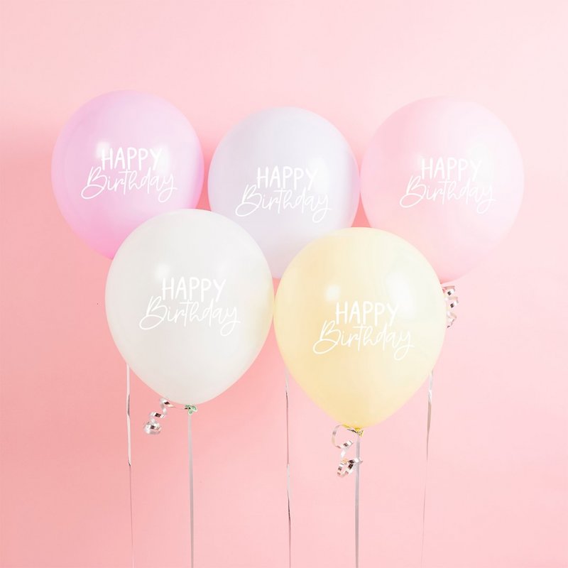 5 Balões Látex 30cm Happy Birthday Pastel