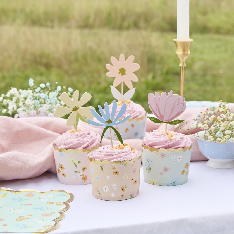 12 Formas de Cupcake & Picks Floral