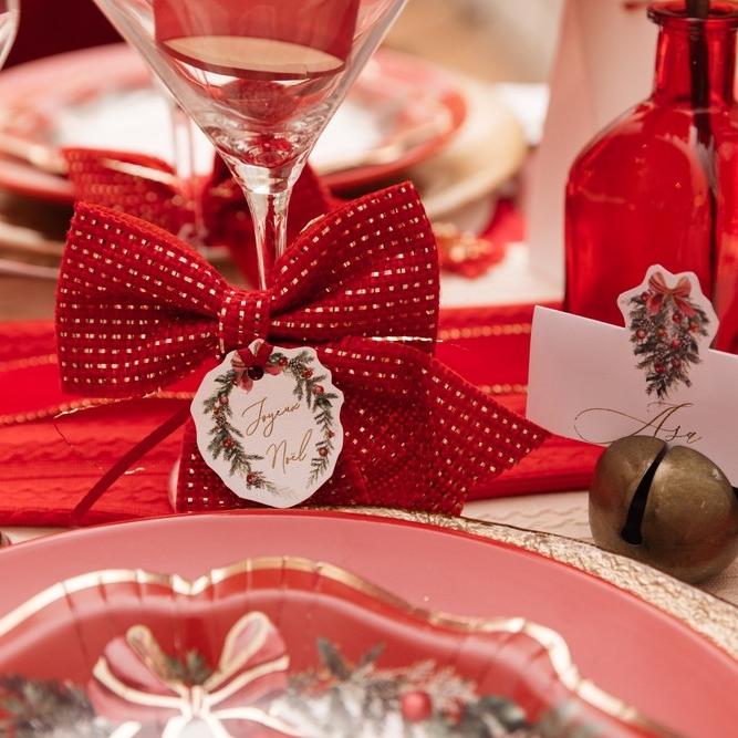 2 Laços de Juta 12x13cm Vermelho e Dourado