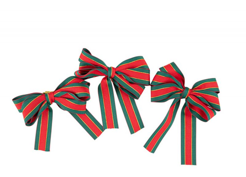 3 Laços de Tecido 13x11cm Vermelho, Verde e Dourado