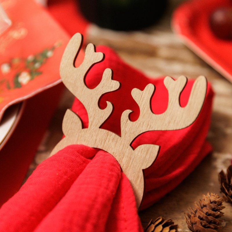 6 Argolas para Guardanapos 8x10cm Madeira Rena Natal