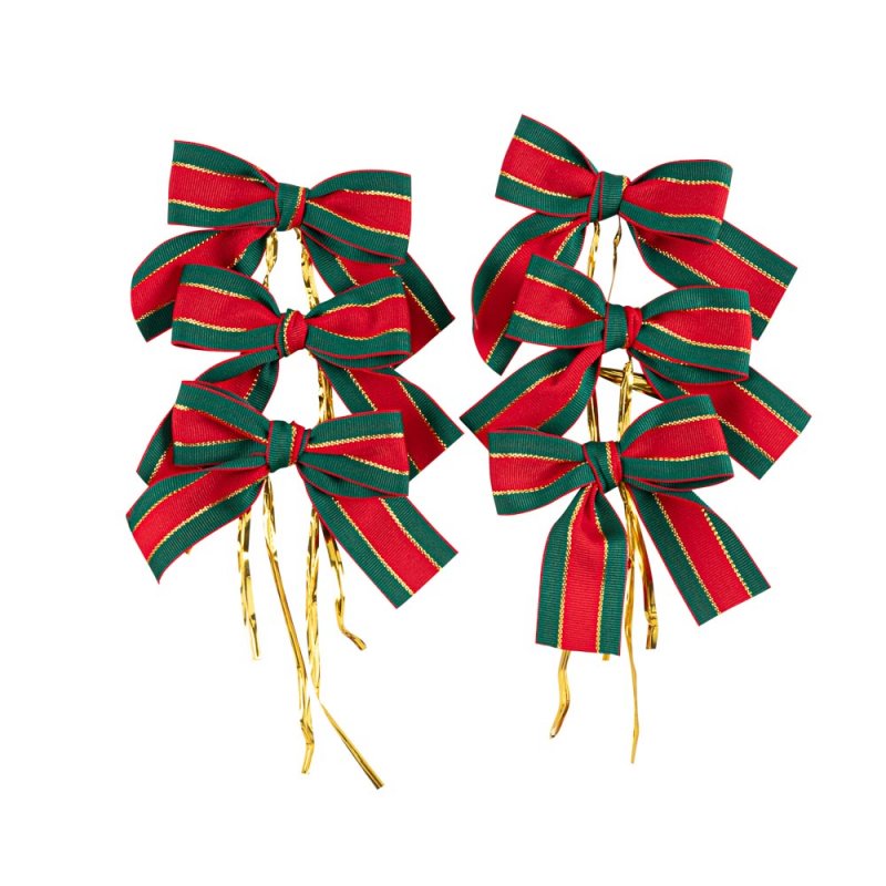 6 Laços de Tecido 7cm Vermelho, Verde e Dourado