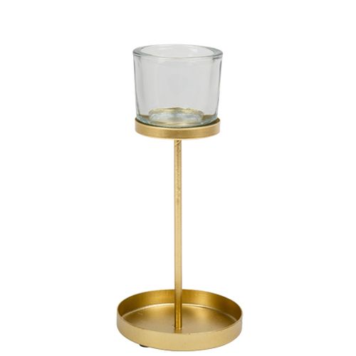 Castiçal Bilbao em vidro e metal dourado 9,5x21,5cm