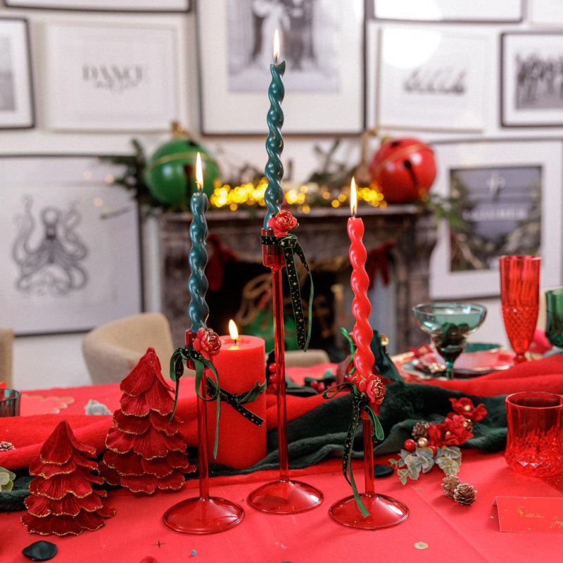 Castiçal de vidro Vermelho 8,5x20cm