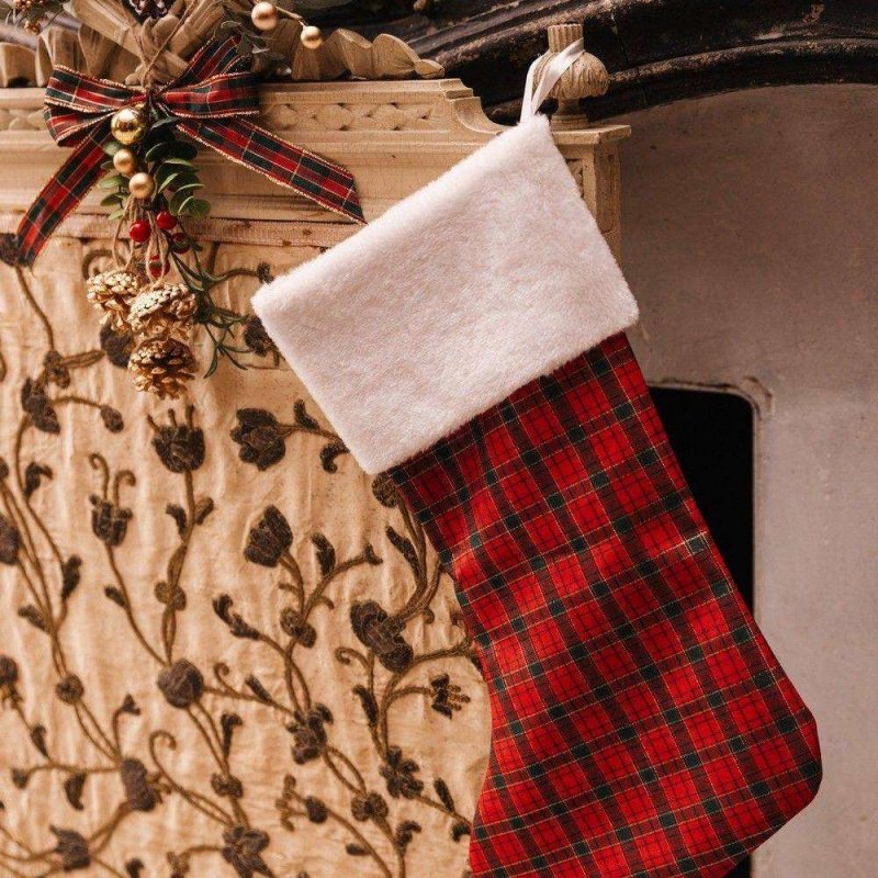 Meia de Natal de Tecido 26x45cm Xadrez