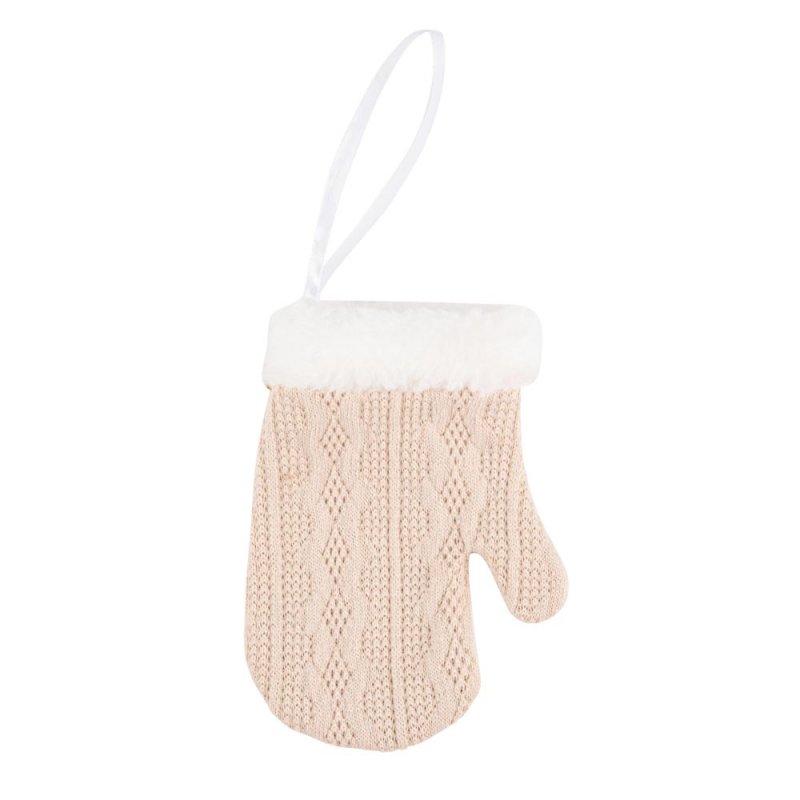 Luva de Tricot 14x10cm Bege e Branca - Natal