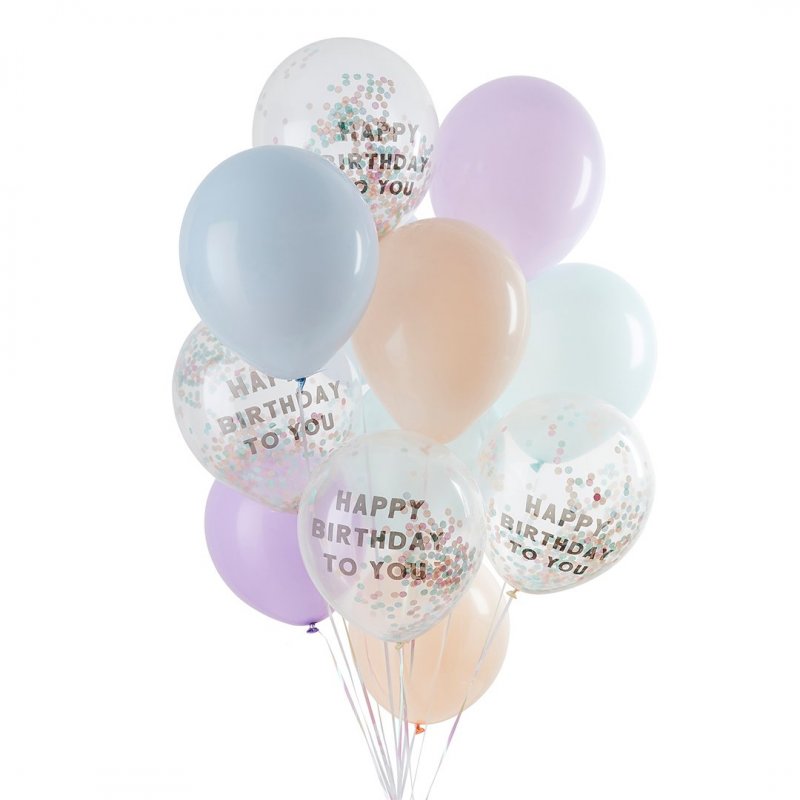 12 Balões Latex 30cm 'Happy Birthday To You' Confettis