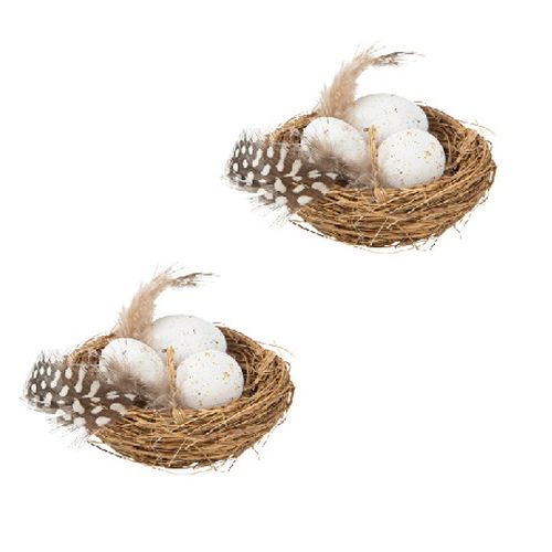 2 Ninhos em Palha com Ovos 2,5x6cm